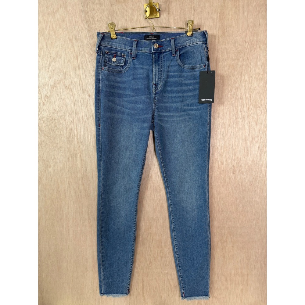 True Religion Halle High Rise Super Skinny Jeans 28 Medium Maze Runner Raw Hem